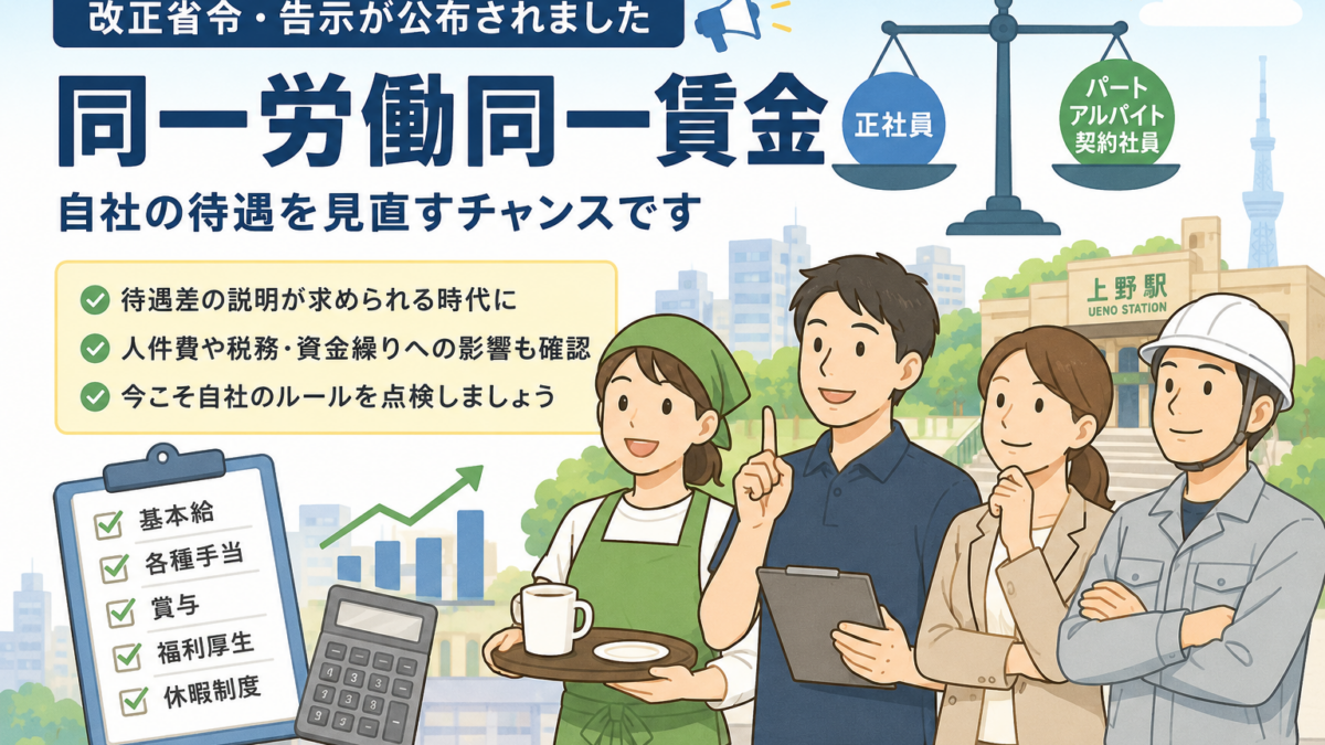 【上野の税理士が解説】同一労働同一賃金の改正省令とは?台東区の中小企業がすべき対応