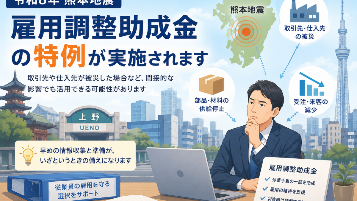 【上野の税理士が解説】熊本地震で雇用調整助成金の特例│対象と手続きは?