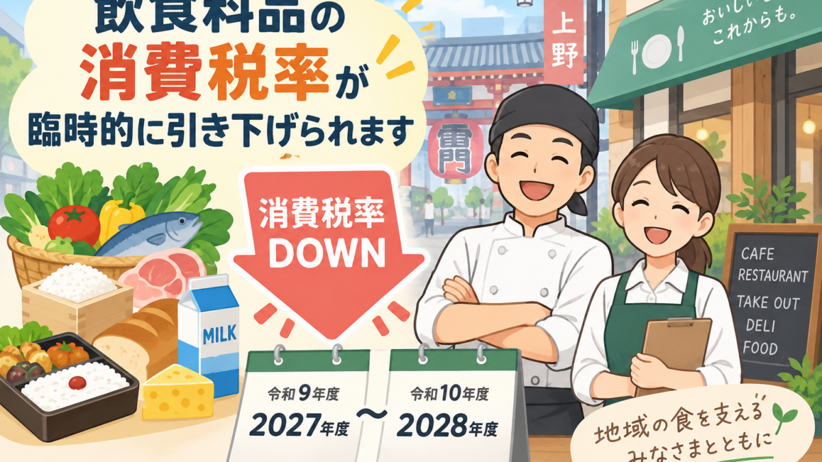 【上野の税理士が解説】飲食料品の消費税率が臨時引下げ？令和9・10年度の対象と注意点